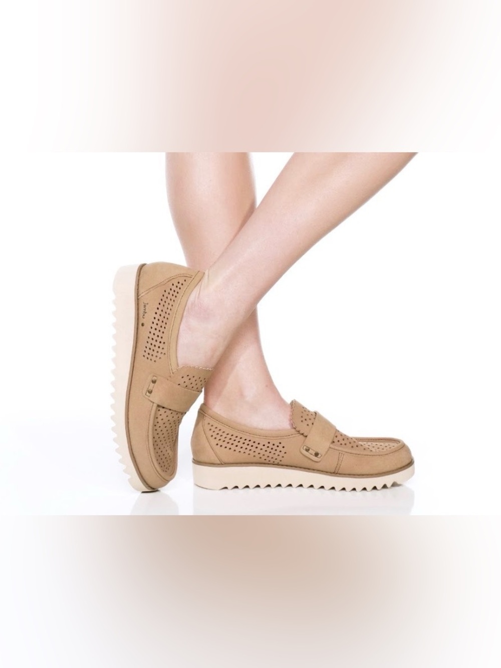 Jambu Women’s Soft Leather Tan Perforated Lightweight Loafers
